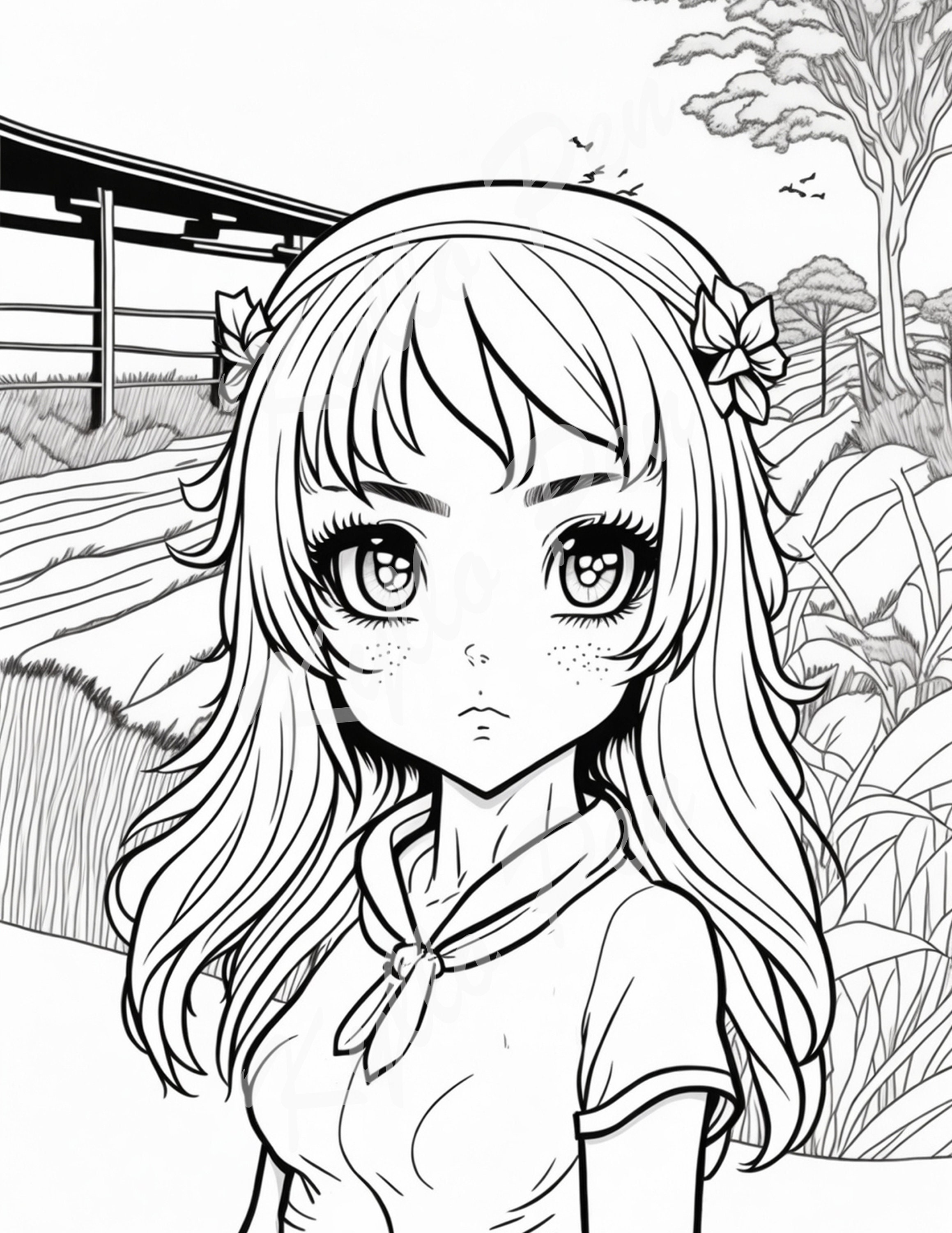 SG3 Anime Style Coloring Digital Page for Adults and Kids of a School