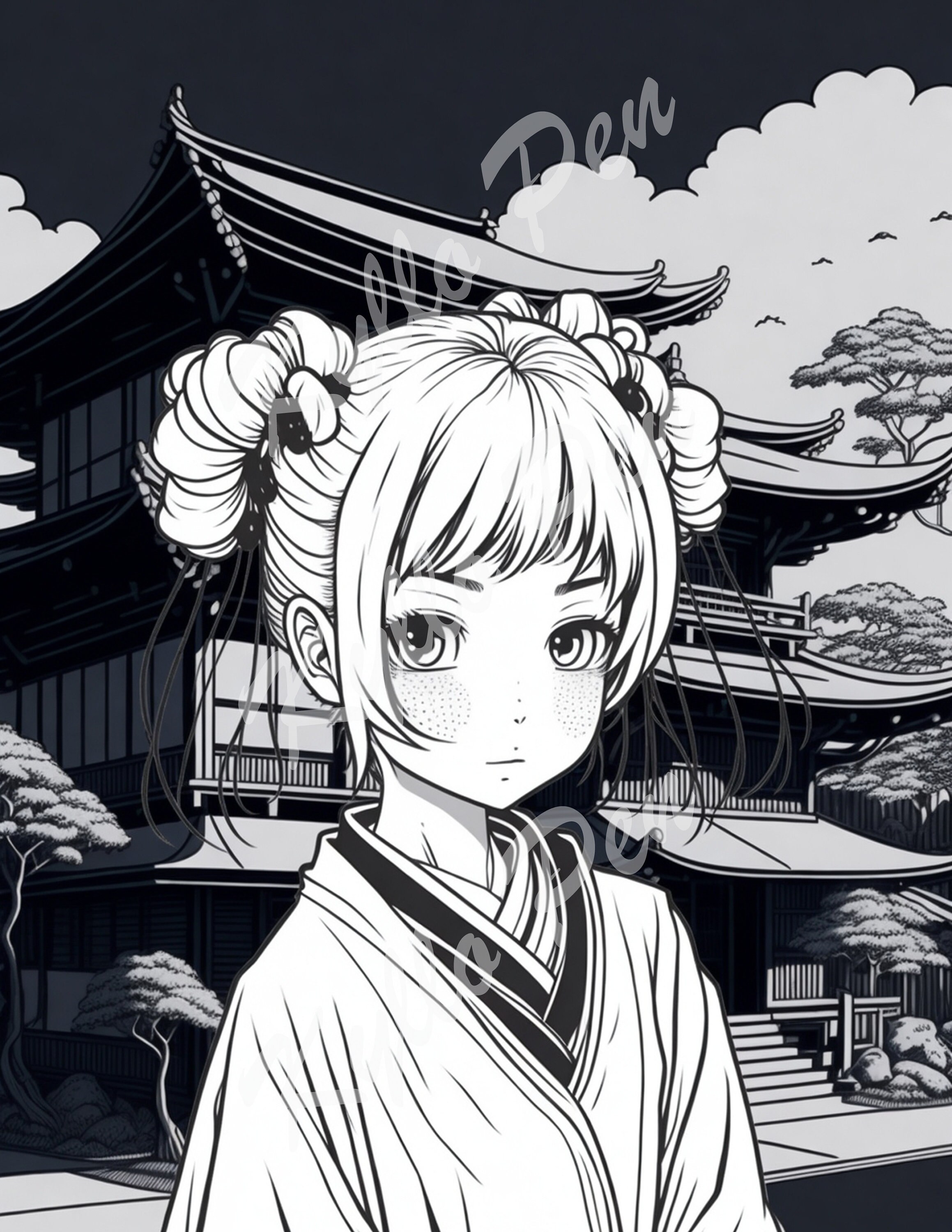 SG7 Anime Style Coloring Digital Page for Adults and Kids of a School
