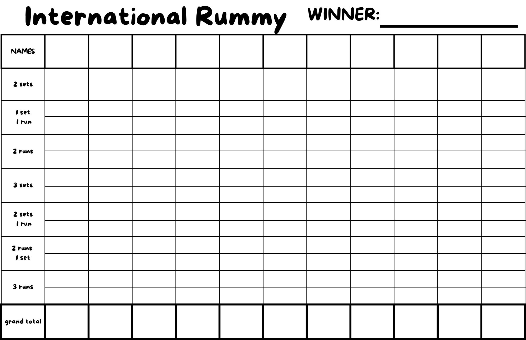 International Rummy Card Game Score Sheet Etsy