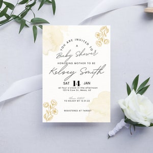 Gold Floral Baby Shower | 5x7 Invitation | Digital Invitation | Editable Invitation | Canva Baby Shower Template |