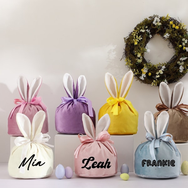 Personalised Easter Egg Bags, Easter Gifts, Easter Egg Hunt, Kids Name sack, Custom Large Bunny Bag, Luxury Velvet Bags - VELVET EASTER BAG