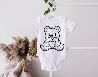 Personalised Teddy Bear Baby Bodysuit: Custom Name Onesie