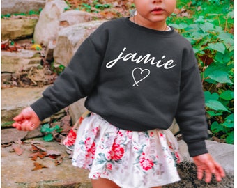 Personalised baby/kids sweatshirt, Name Jumper, First Birthday, Sibling Outfit - CURSIVE HEART