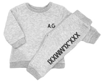 Personalised Baby/Kid's Tracksuit Set, Custom Kids Sweatshirt & Sweatpants Outfit- ROMAN NUMERAL