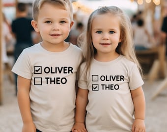 Personalised Twin T-Shirt, Matching 2 Pack Sibling Top, Matching Twins, Best Friend Outfit, Brother, Sister - NAME BOX