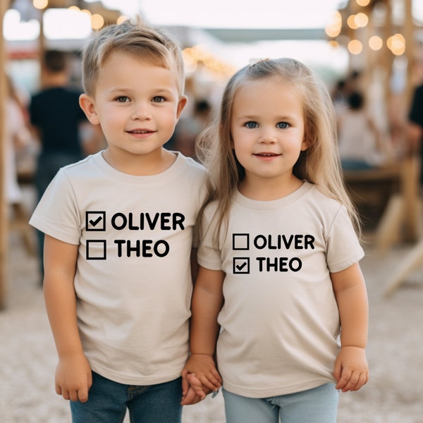 Personalised Twin T-Shirt, Matching 2 Pack Sibling Top, Matching Twins, Best Friend Outfit, Brother, Sister - NAME BOX