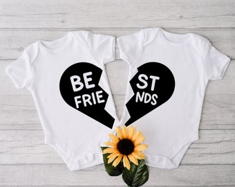 Personalised Twin Bodysuit, Matching 2 Pack Baby Onesie, Matching Twins, Best Friend Outfit, Baby Boy & Baby Girl- BEST FRIENDS