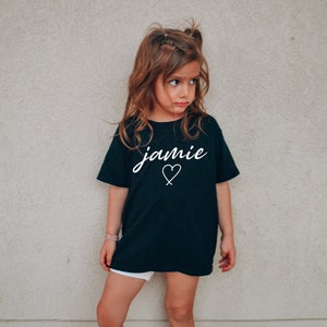 Personalised Kids T-Shirt With Cursive Name & Heart, Custom Children&#39;s Gift