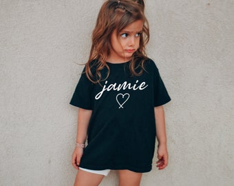 Personalised Baby/Kids T-Shirt, Custom Name Kids Tee, Heart Top, First Birthday Outfit, Personalised Gifts - CURSIVE HEART