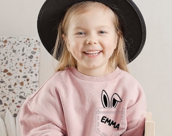 Personalised baby/kids Easter Sweatshirt, Easter Jumper, Name Pyjamas, Easter Bunny Outfit, Easter Gift - EASTER FAUX POCKET