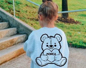 Personalised baby/kids sweatshirt - TEDDYBEAR NAME HEART