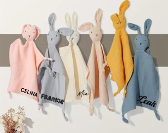Newborn Personalised Baby Toy Comforter, Bunny Blanket, Baby Gift, Security Blanket, Muslin Wrap, First Easter Gift - BUNNY COMFORTER