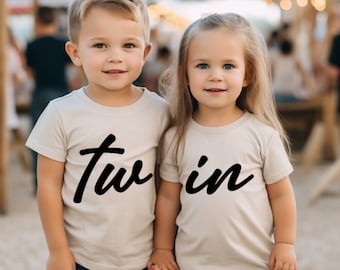 Personalised Twin T-Shirt, Matching 2 Pack Sibling Top, Matching Twins, Best Friend Outfit, Brother, Sister - CURSIVE TWIN