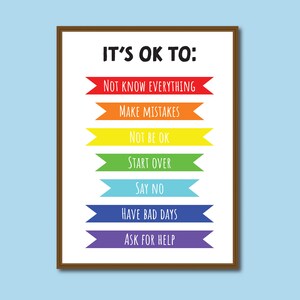 Positive Affirmations for Kids, Its ok not to be ok, Kids room Art, Motivational Poster, Homeschool Decor, Classroom Wall Art, Playroom Art