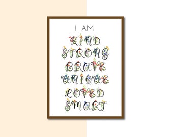 Affirmations for Kids, Motivational Poster, Homeschool Decor, Classroom Wall Art, Playroom Poster, Motivational Quote, Positive Quote Art