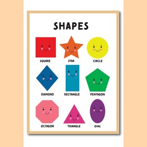 Gráfico de formas del arco iris, arte de la pared de la sala de juegos, arte de la pared de formas geométricas, decoración del aula, educación Montessori, decoración de la sala de juegos, cartel de la escuela en el hogar