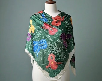 Sällsynt vintage-halsduk, handmålad sidenhalsduk från Japan med handrullad fåll, 35 x 35 tum