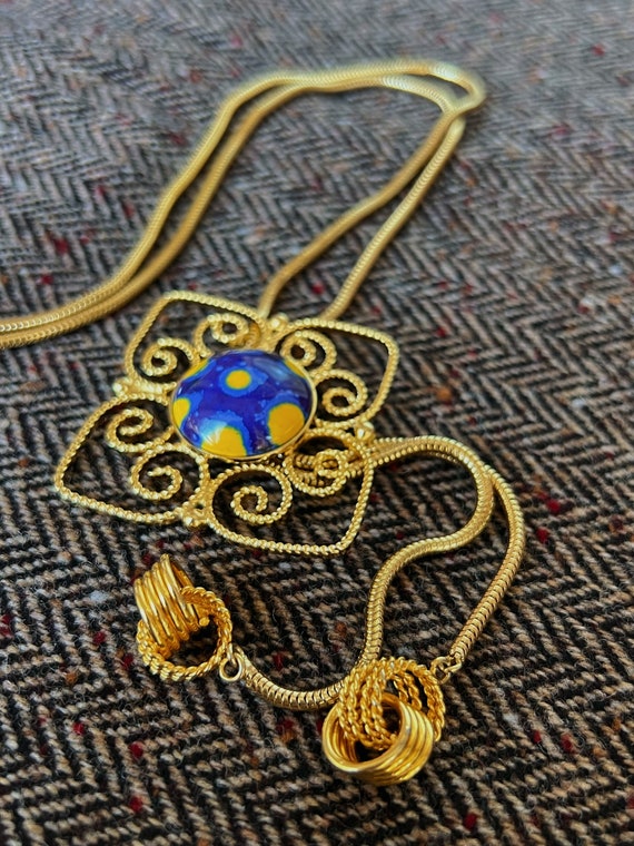 JAPAN Design Necklace Ceramic Blue Yellow Vibrant… - image 1