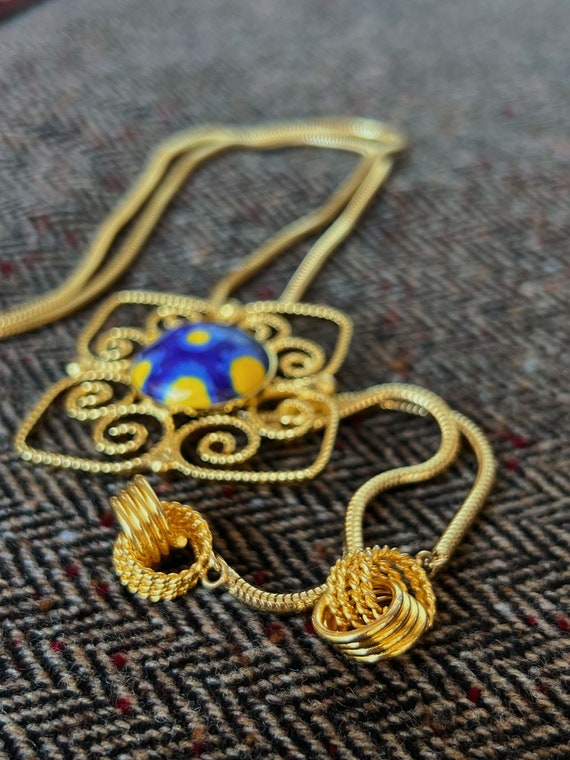 JAPAN Design Necklace Ceramic Blue Yellow Vibrant… - image 6