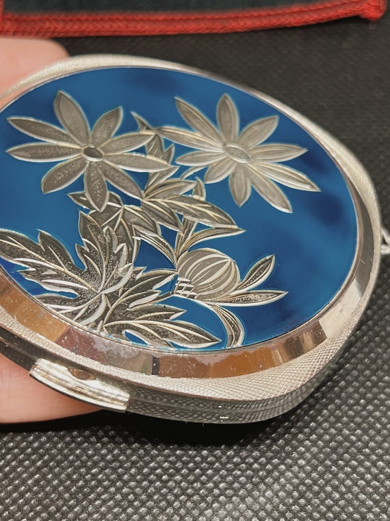 Japan Vintage Blue Compact Powder Mirror with Cel… - image 4