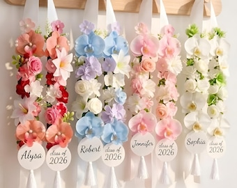 Handmade Floral Graduation Stole Class Of 2026, Custom Floral Graduation Lei, Personalized Handmade Flower Sash, Custom Flower Sash 2026