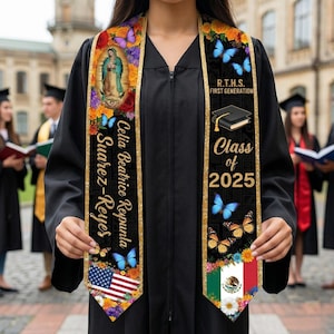 Class of 2025 First Generation Graduation Stole, Virgen de Guadalupe Mexican Sash, Custom RTHS Sash, Personalized Latino Heritage Gift