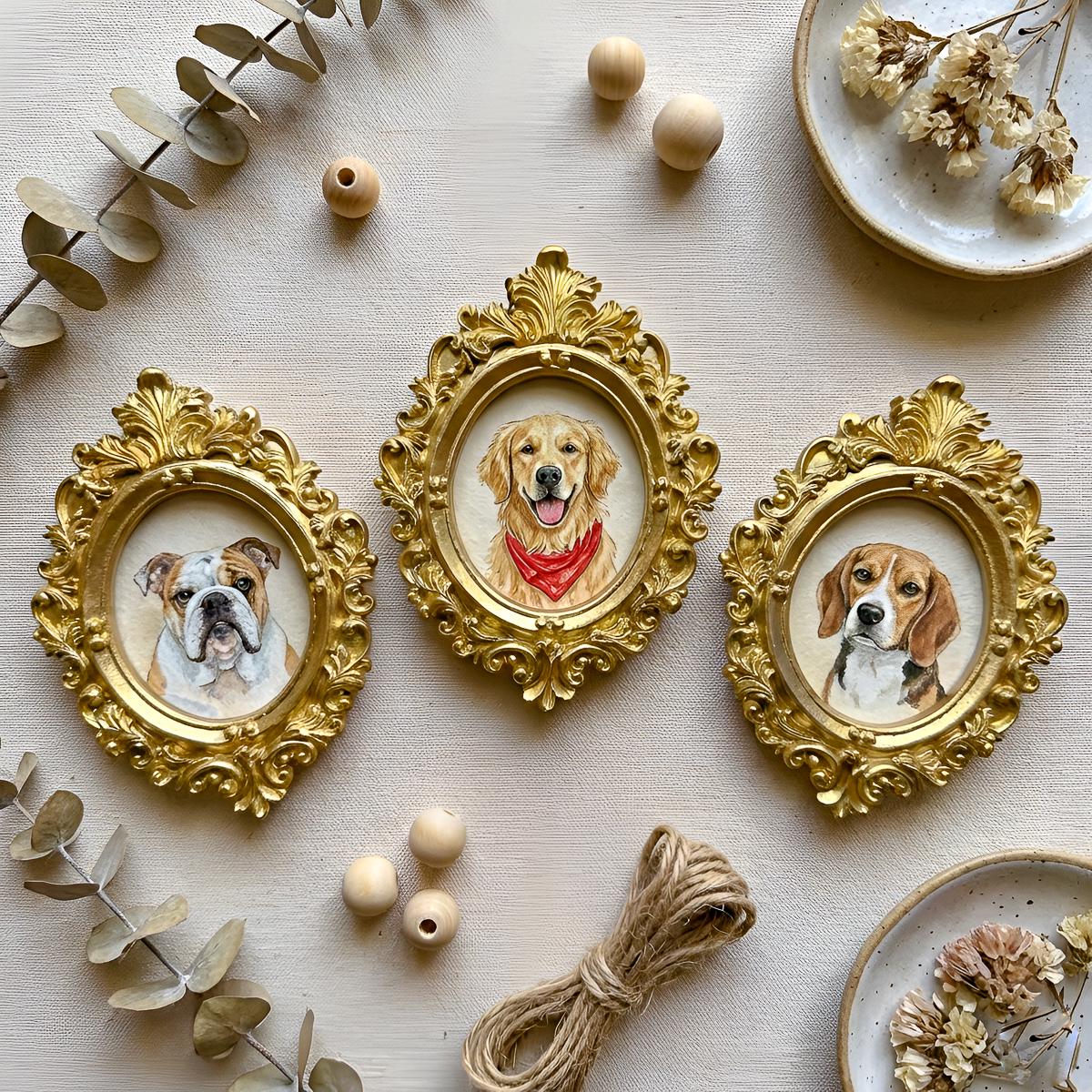 Antique dog painting gold frame - Etsy 日本