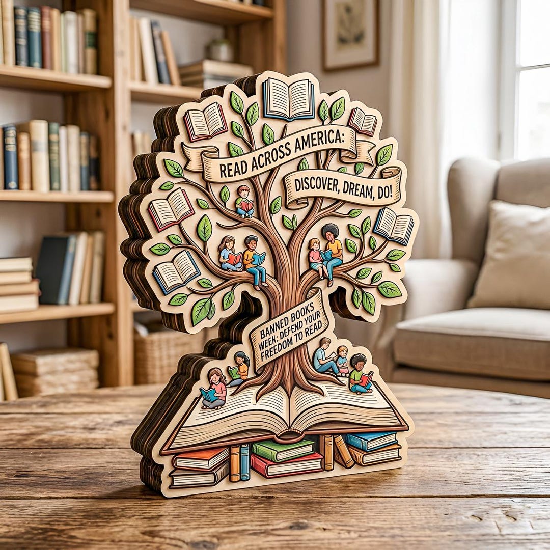 Reading Tree Book Display Read Across America Wooden Block, Reading Tree Book Decor, Banned Books ...