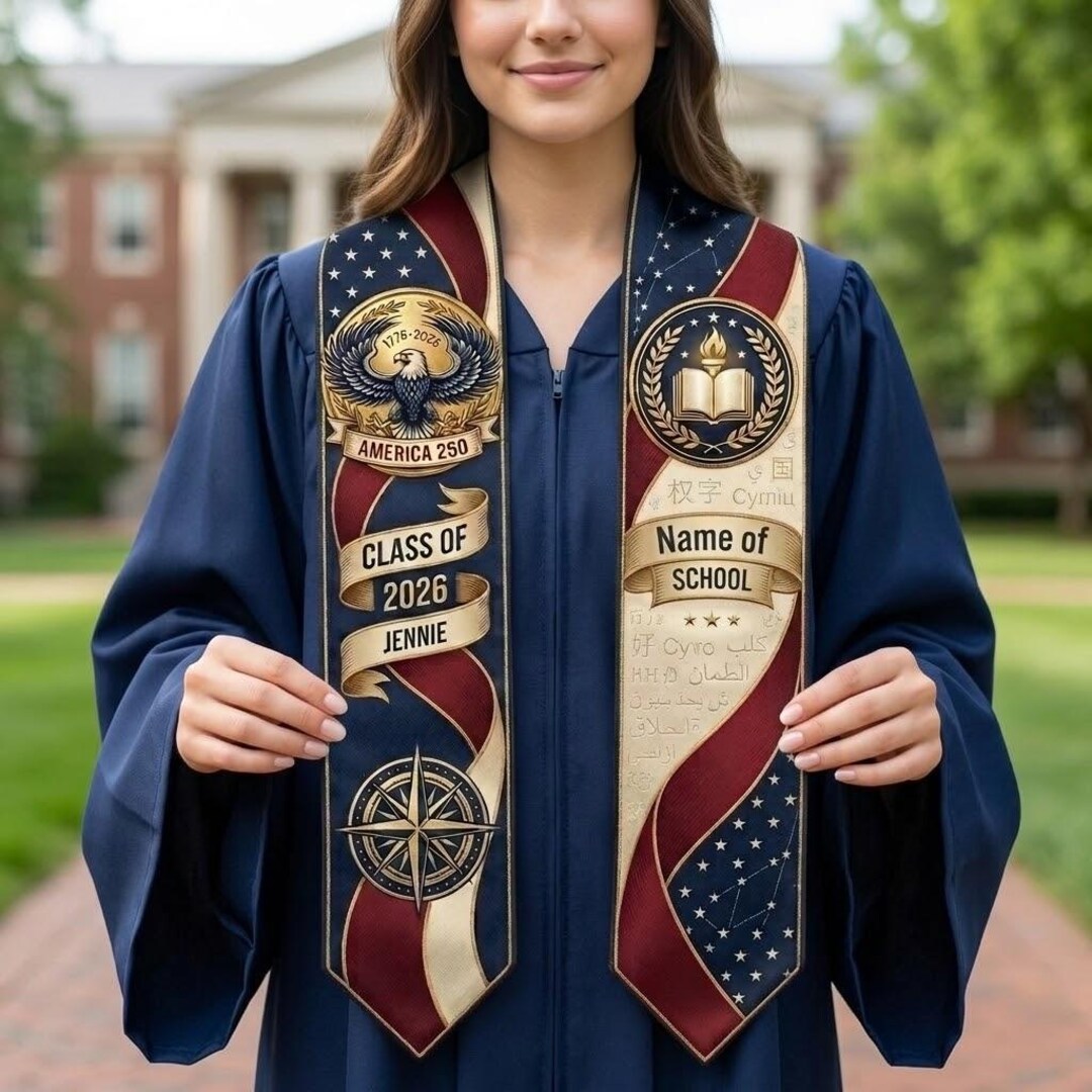 Personalized American Flag Graduation Stole Class of 2026, America 250 ...