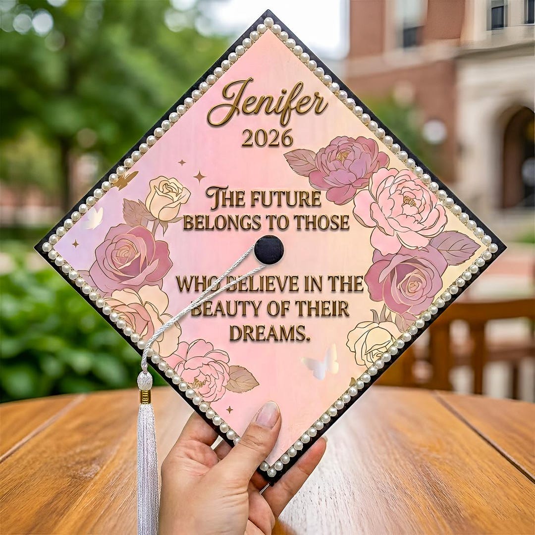 Graduation Quotes With Roses Personalized Floral Graduation Cap Topper With Name and Year, Pink Rose ...