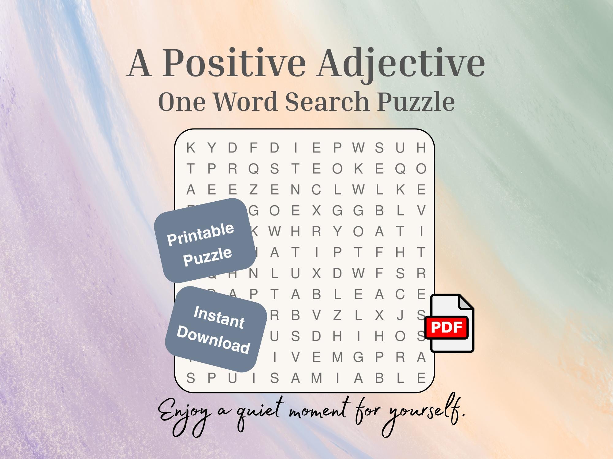 A Positive Adjective Word Search Printable Instant Download - Etsy