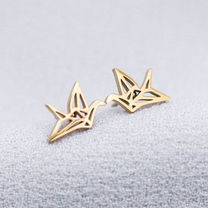 Tiny Origami Crane Earrings by sundayminimalism • Minimalist Earring Studs • Lunar New Year Jewelry • Waterproof and Hypoallergenic Earrings