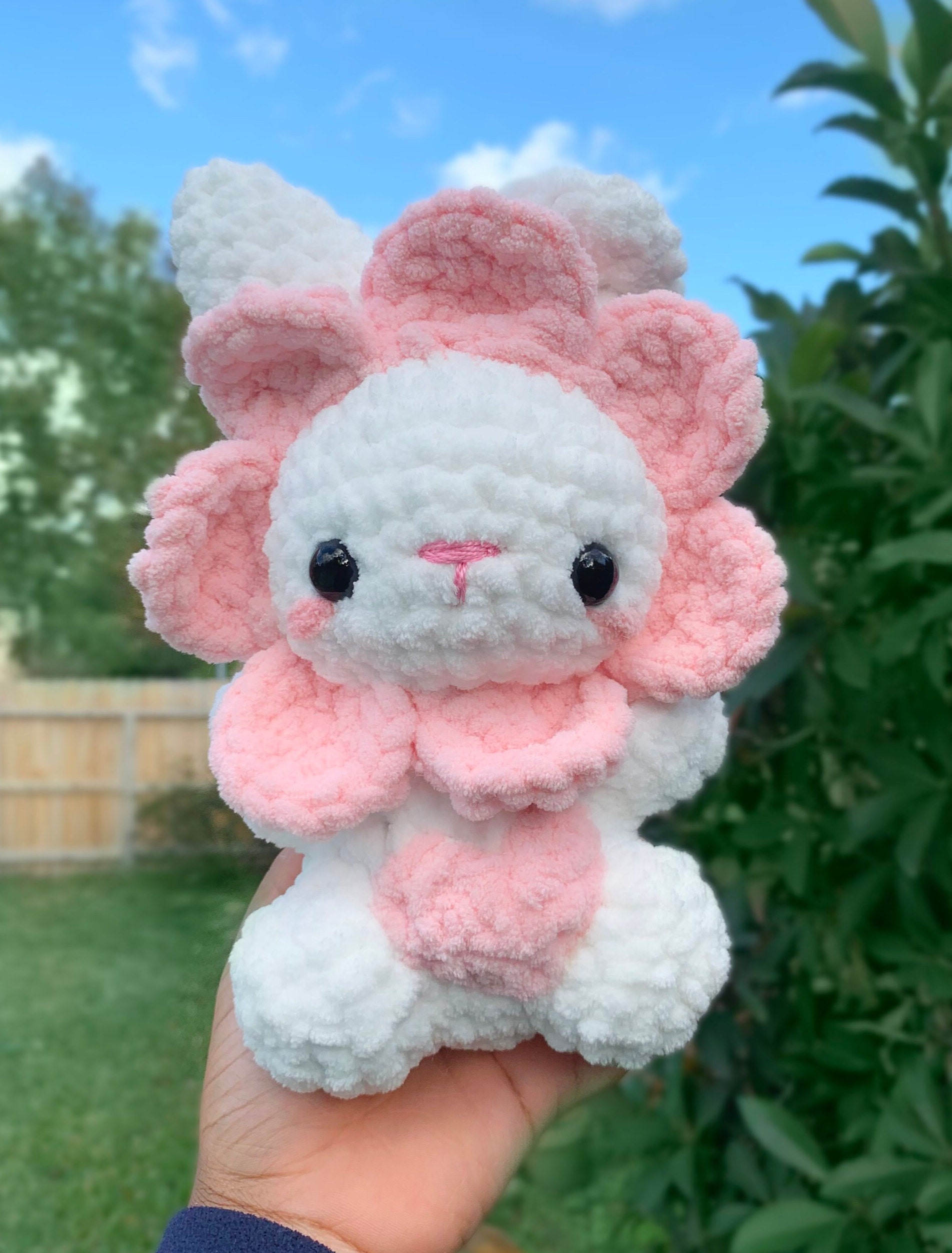 Pink Bunny Baker Kirbie Plushie Crochet Flower Bouquet main image 1