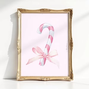 Pink Candy Cane Print - Watercolor Christmas Printable, Pink Christmas Print, Holiday Wall Decor, Coquette Christmas, DIGITAL DOWNLOAD