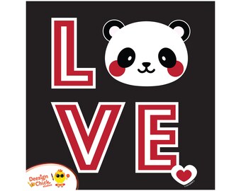 Panda Love Art Instant Download Digital Print on Black Background