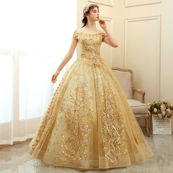 Nada Luxury Golden Yellow Royal Ball Gown for Girls