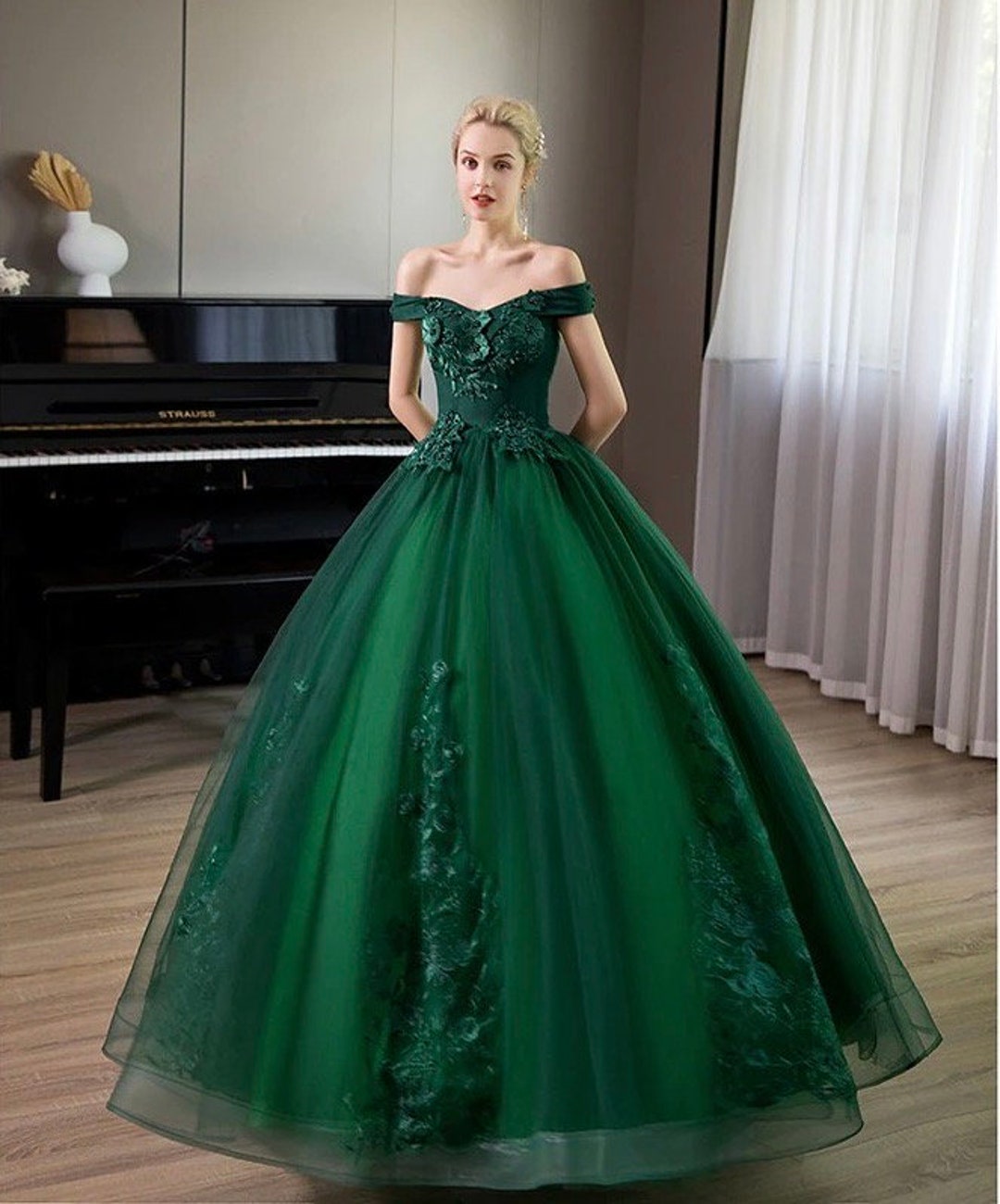 Green Emerald Quinceanera Dress Party Prom off the Shoulder - Etsy