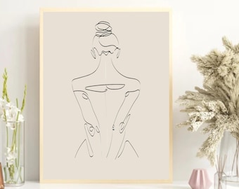 Stampa artistica di disegno di una donna, minimalista, moderna, corpo femminile, poster, decorazione per camera da letto, download digitale di arte del corpo femminile.
