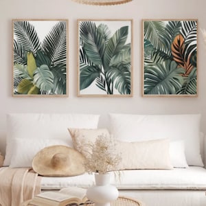 Botanical Print Set of 3 Tropical Palm Leaves Printable Greenery Wall Art Gift Ideas Nature Wall Art Watercolor Leaf Art Trendy Prints