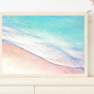 Pastell Wand Kunst Ozean Fotografie Pastell Strand Poster Wand Kunst Pastell Dekor Kinderzimmer Strand Thema Geschenk Boho Dekor beruhigender Druck Blau Rosa