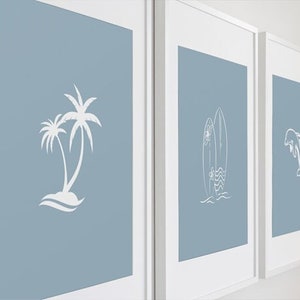 Boho Surf Gallery Set of 3 Prints Minimal Nursery Prints Surfboard Print Beach Life Wall Art Surfer Boy Blue Wall Art Surfer Girl Decor