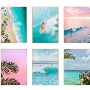 Coastal Gallery wall art set of 6 beach print aerial surfer wall art palm tree print ocean photography coastline wall art digital print set