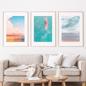 Surf Coastal Photography Print Aerial Surfers Beach Print Set of 3 Beach Wall Art Girls Dorm Room Wall Art Gallery Set Beach House Decor