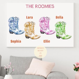 Custom Roommate Cowgirl Boot Print Personalized Name College Dorm Decor Gift Idea Girls Birthday Gift Custom Apartment Wall Art Coquette