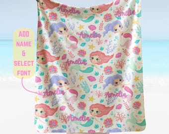 Personalized Mermaid Blanket Baby Keepsake Gift for Her Minky Blanket Baby Custom Little Mermaid Birthday Gift For Little Girl Baby Shower