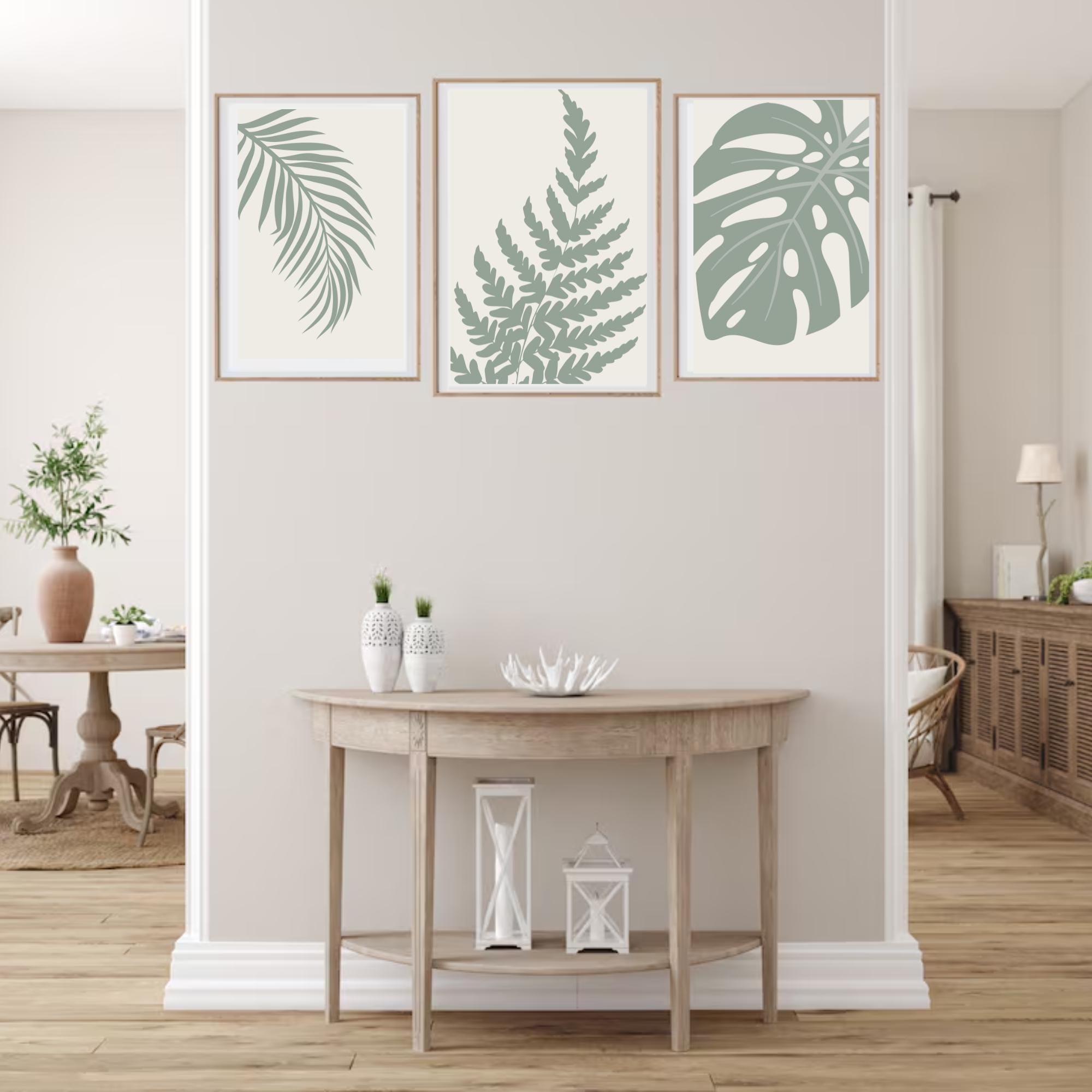 Sage Green Botanical Wall Art Set of 3 Green Prints Modern Bohemian ...