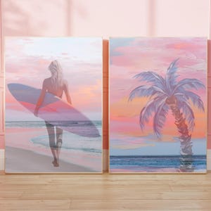 Coastal Cowgirl Dorm Room Wall Art Pink Beach Wall Art Set of 2 Preppy Pink Apartment Decor Girly Poster Summer Beach Pink Tone Office Print