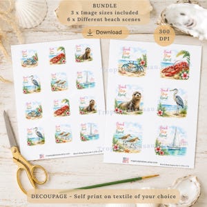 Papel de decoupage digital de vida marina, suministros para manualidades costeras, animales marinos, manualidades con conchas, tema de playa, papel imprimible para álbum de recortes, diario creativo, regalo