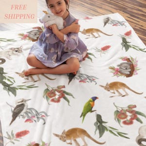 Bush baby blanket personalized blanket Australian flora and fauna stroller blanket personalized baby gift Australian Animal Baby Blanket