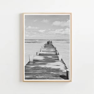 Jetty Black and White Poster Wooden Pier Ocean Photography Printable Wall Art Sea Poster Digital Download Monochrome Jetty Wall Art